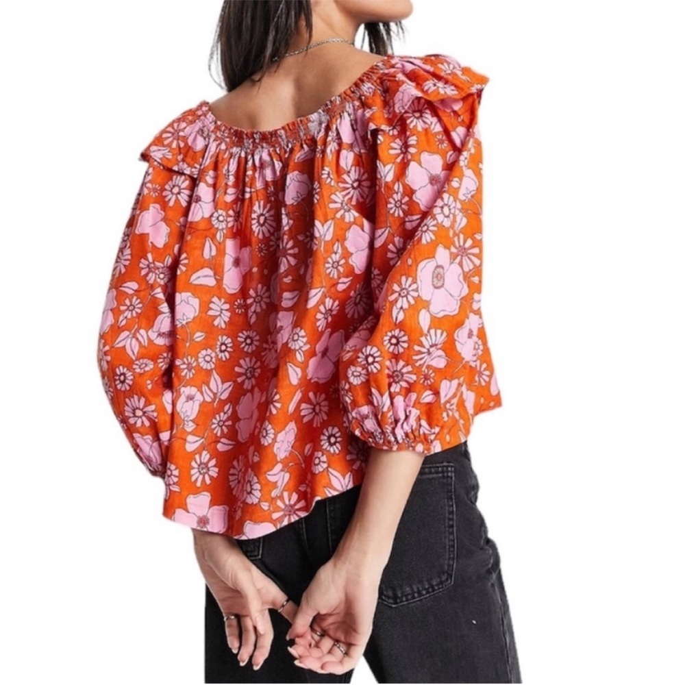 NWT Free People Miss Daisy Pink and Orange Floral Blouse - Picture 2 of 5